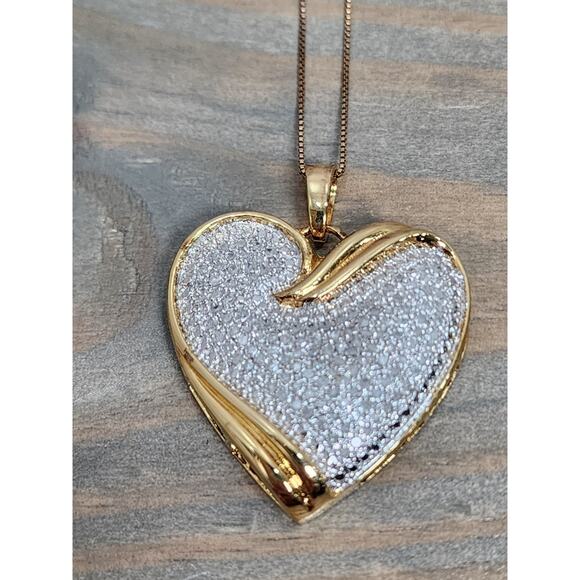 Heart Pendant Necklace 1.00 CTTW Diamond Gold Over 925 Sterling Silver - Picture 3 of 10